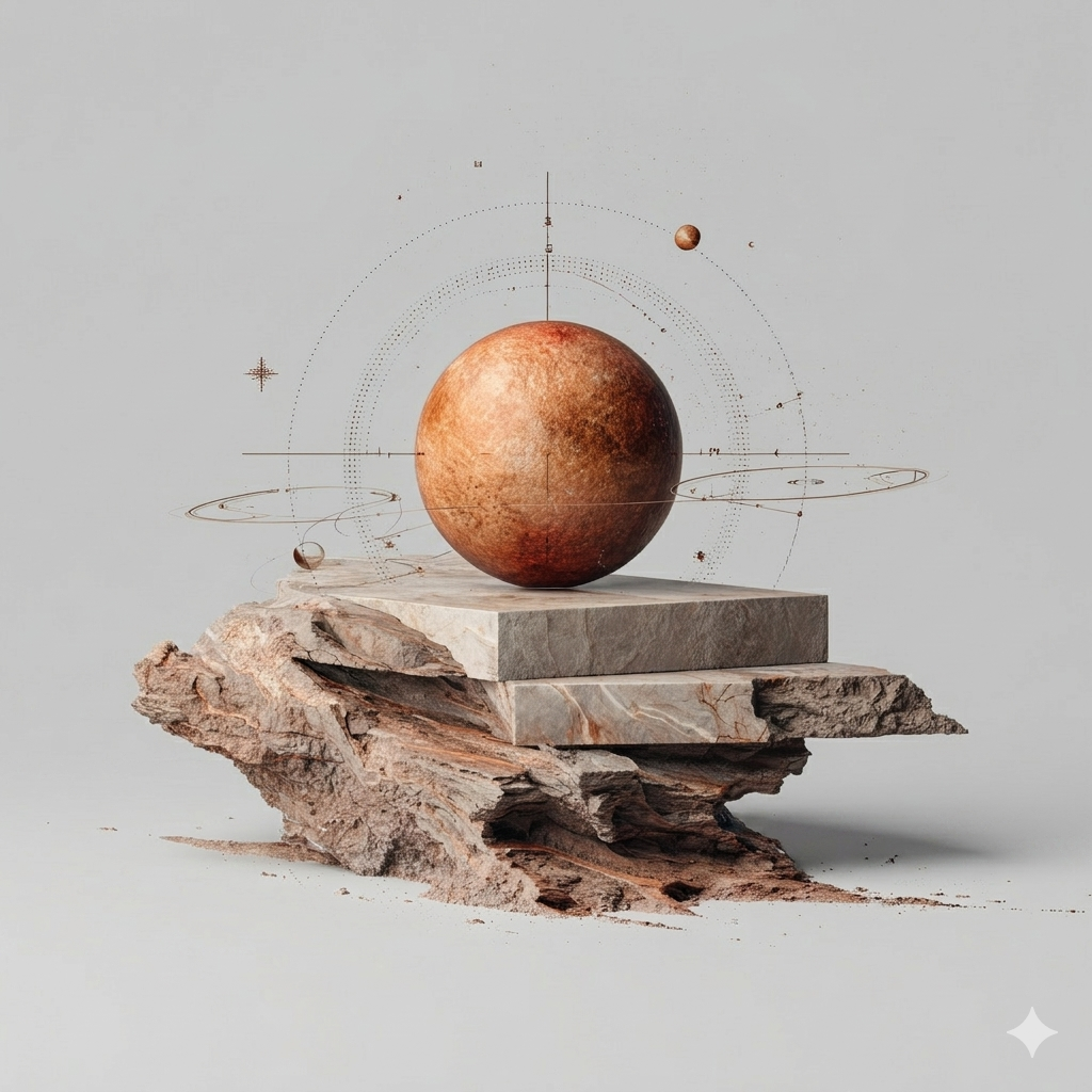 Copper and blue celestial sphere on a stone plinth